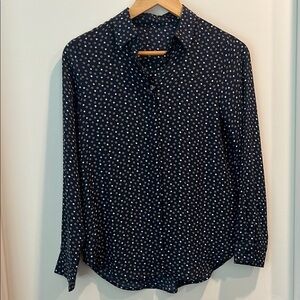 Ann Taylor Navy Blue Patterned Shirt Blouse Top